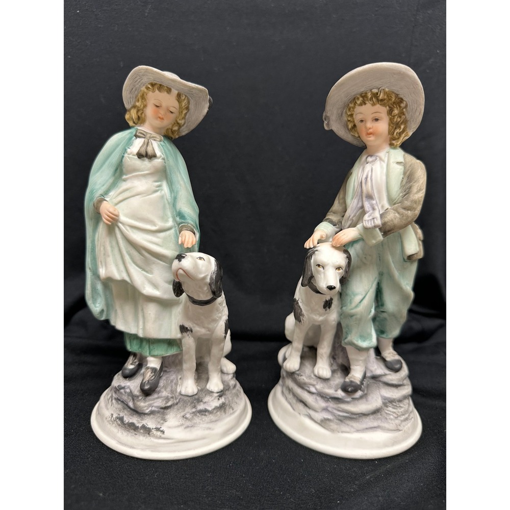 VTG Ethan Allen Figurines Set of 2 Boy and Girl w\ Dogs Victorian Statues 3213A
